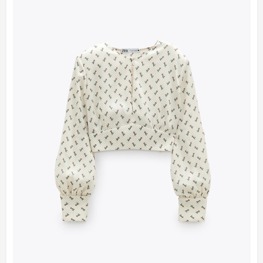 Zara Top Crop, L, Pearly White with patterns